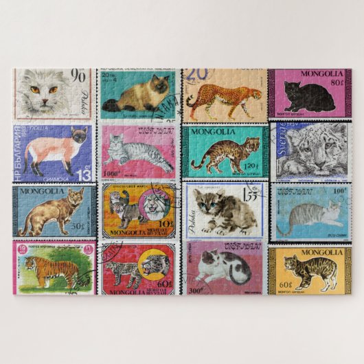 Cats Postage Stamps Collage Jigsaw Puzzle ジグソーパズル (横)