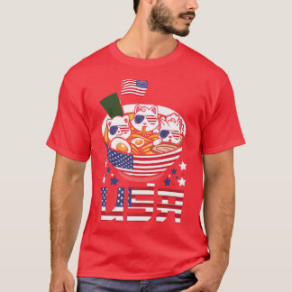 Cats Ramen Anime American Flag USA 4th of July shi Tシャツ