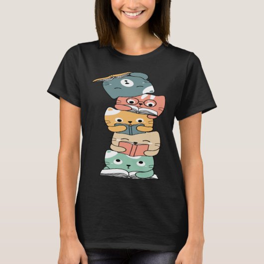 Cats Reading Books  Book  Kitten Reader Group Tシャツ (正面)