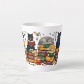 Cats Reading Books Cozy Library Scene カフェラテマグ (正面)