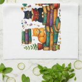 Cats Reading Books Cozy Library Scene キッチンタオル (折り畳み)