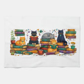 Cats Reading Books Cozy Library Scene キッチンタオル (横)