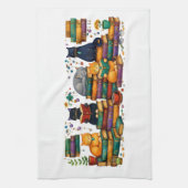 Cats Reading Books Cozy Library Scene キッチンタオル (縦)