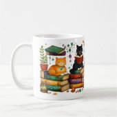 Cats Reading Books Cozy Library Scene コーヒーマグカップ (左)