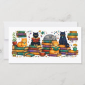 Cats Reading Books Cozy Library Scene サンキューカード (正面)