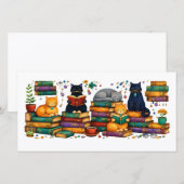 Cats Reading Books Cozy Library Scene サンキューカード (正面/裏面)