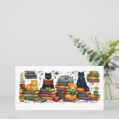 Cats Reading Books Cozy Library Scene サンキューカード (スタンド正面)