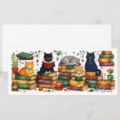 Cats Reading Books Cozy Library Scene 招待状 (正面/裏面)