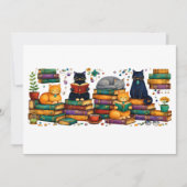 Cats Reading Books Cozy Library Scene 招待状 (正面)