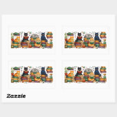 Cats Reading Books Cozy Library Scene 長方形シール (シート)