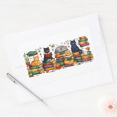 Cats Reading Books Cozy Library Scene 長方形シール (封筒)
