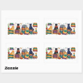 Cats Reading Books Cozy Library Scene 長方形シール (シート)