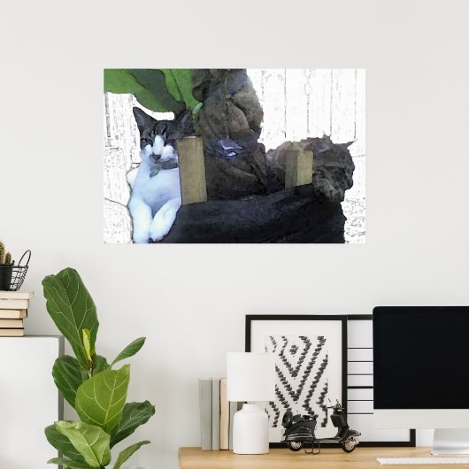 Cats Resting in a Banana Tree ポスター (ホームオフィス)