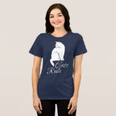 「Cats Rule」と書かれた美しい白猫の座像 トライブレンドTシャツ (正面全面)