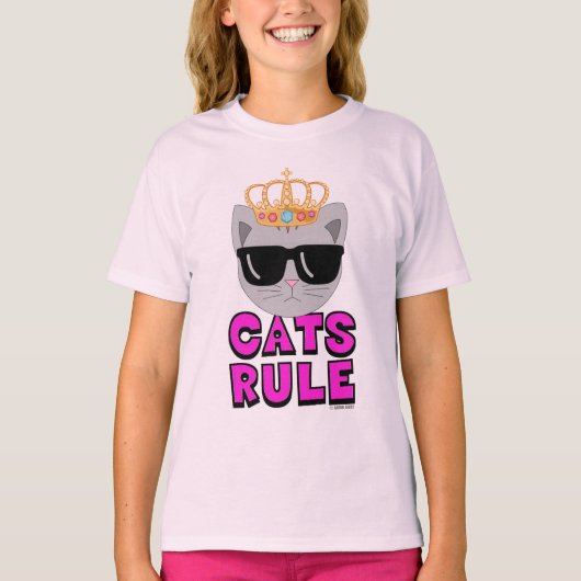 CATS RULE サングラスをかけた王室猫 Tシャツ (正面)