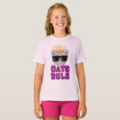 CATS RULE サングラスをかけた王室猫 Tシャツ (正面フル)