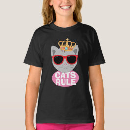 CATS RULE CAT With Crown and Sunglasses T Shirt Tシャツ