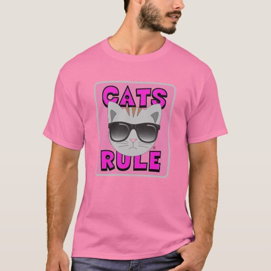 CATS RULE PINK Cute Cat Lover tshirt Tシャツ (正面)