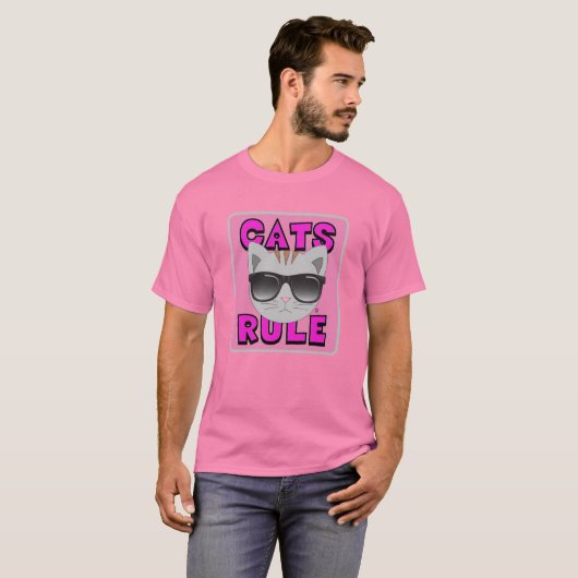 CATS RULE PINK Cute Cat Lover tshirt Tシャツ (正面フル)