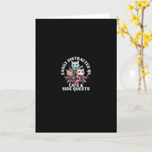 Cats Side Quest Distracted Tabletop Funny Men Wome カード (黄色い花)