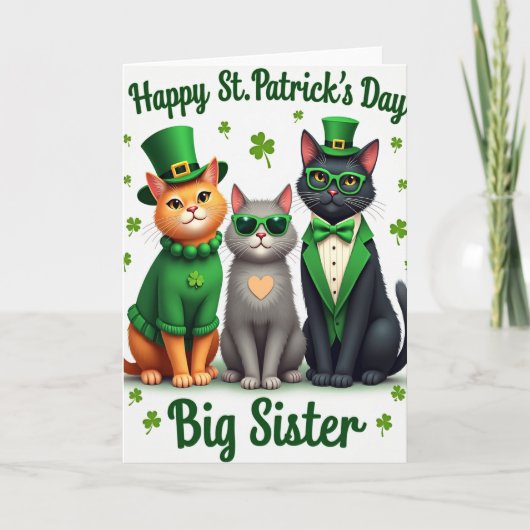 Cats St Patricks Day Big Sister Card カード (正面)
