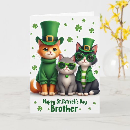 Cats St Patricks Day Faux Gold Card カード (黄色い花)