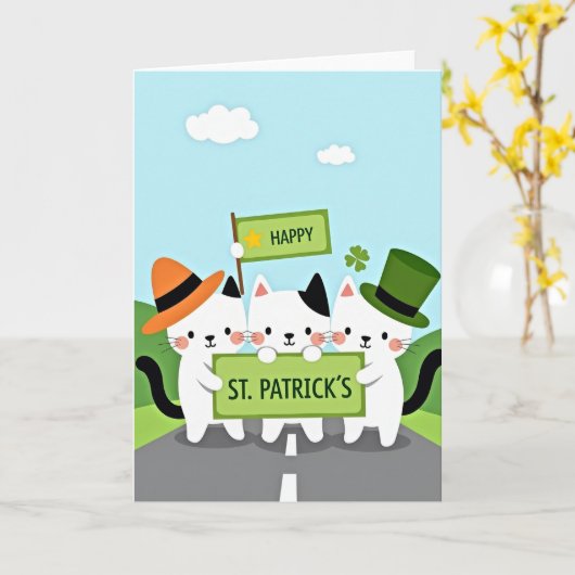 Cats St Patricks Day Fun Card カード (黄色い花)