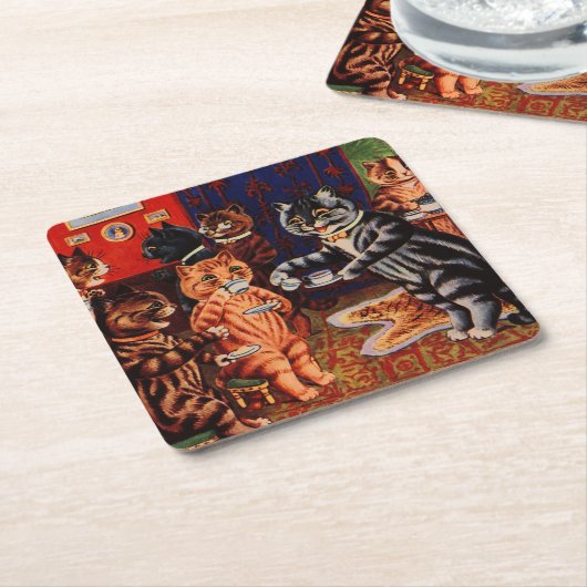 Cats Teaパーティーby Louis Wain Coaster スクエアペーパーコースター (アングル)
