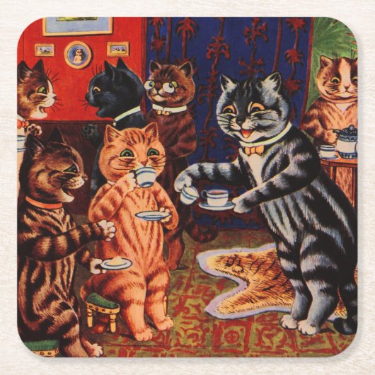 Cats Teaパーティーby Louis Wain Coaster スクエアペーパーコースター (正面)