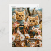 Cats Under Cherry Blossoms in Japan シーズンポストカード (正面/裏面)