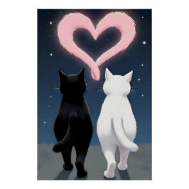 Cats Valentine's Day Holiday Card With Pink Heart ポスター