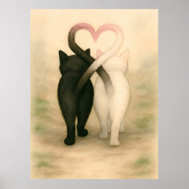  Cats Valentine's Day Holiday Vintage Watercolor ポスター
