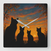 Cats Watch Sunset スクエア壁時計 (正面)