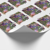 cats wearing Santa hats, with Christmas trees  ラッピングペーパー (角)