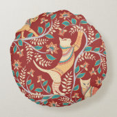 Cats with ornaments,branches with flowers and leav ラウンドクッション (裏面)