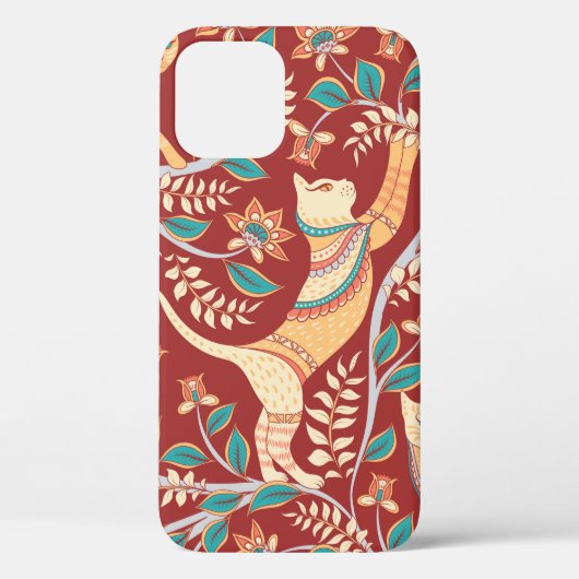 Cats with ornaments,branches with flowers and leav Case-Mate iPhoneケース (裏面)