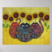 cats with sunflowers canvas print ポスター (正面)
