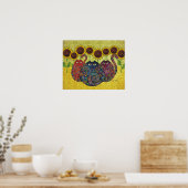 cats with sunflowers canvas print ポスター (キッチン)