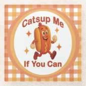 Catsup私もしはホットドッグおもしろいが出来る – Ketchup Pun ガラスコースター (正面)
