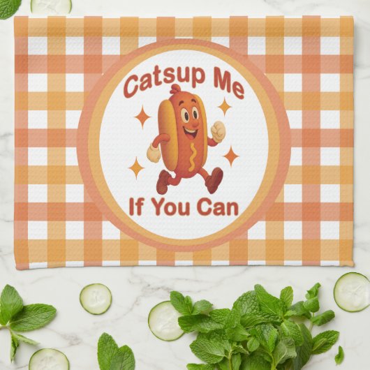 Catsup私もしはホットドッグおもしろいが出来る – Ketchup Pun キッチンタオル (折り畳み)