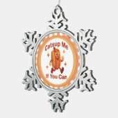 Catsup私もしはホットドッグおもしろいが出来る – Ketchup Pun スノーフレークピューターオーナメント (右)