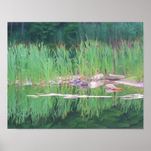 Cattails Pond Reflections Photo Painting ポスター (正面)