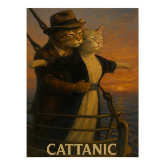 Cattanic Parody Art Poster | Funny Cat Lovers ポスター (正面)