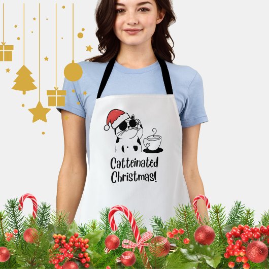 Catteinated Christmas Coffee and Cat Lover Holiday エプロン