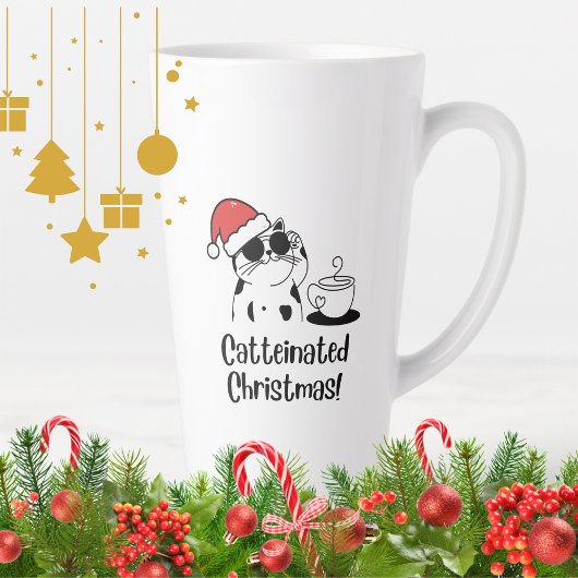 Catteinated Christmas Coffee and Cat Lover Holiday カフェラテマグ