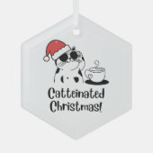 Catteinated Christmas Coffee and Cat Lover Holiday ガラスオーナメント (正面)