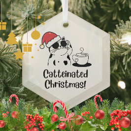 Catteinated Christmas Coffee and Cat Lover Holiday ガラスオーナメント