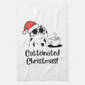 Catteinated Christmas Coffee and Cat Lover Holiday キッチンタオル (縦)