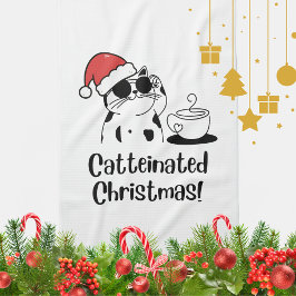 Catteinated Christmas Coffee and Cat Lover Holiday キッチンタオル