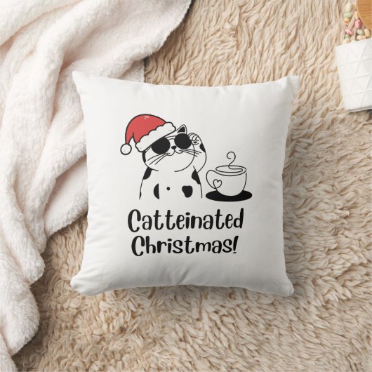 Catteinated Christmas Coffee and Cat Lover Holiday クッション (ブランケット)